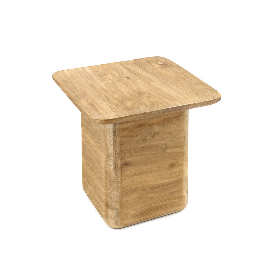 Letisztult, natúr színű, 46 cm magas, tömör teakfából készült kisasztal 