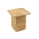 Letisztult, natúr színű, 46 cm magas, tömör teakfából készült kisasztal 