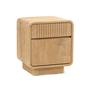 Modern, tömör teakfából készült, natúr színű éjjeliszekrény