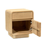 Modern, tömör teakfából készült, natúr színű éjjeliszekrény