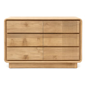 Modern, tömör teakfából készült, natúr színű hatfiókos komód