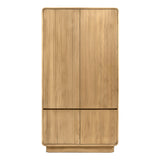 Modern, tömör teakfából készült, natúr színű kétszárnyú ruhásszekrény