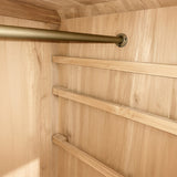 Modern, tömör teakfából készült, natúr színű kétszárnyú ruhásszekrény