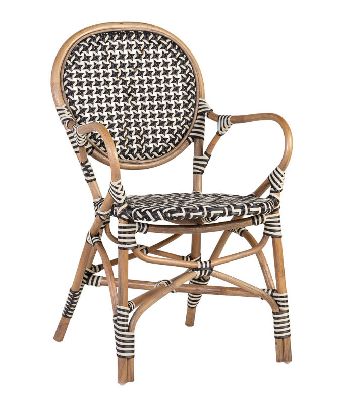 Vintage stílusú, természetes rattanból és műrattanból készült, natúr valamint fekete és fehér színű szék