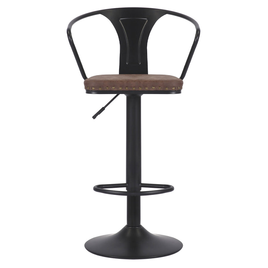 Loft stílusú, műbőr ülőkés, állítható magasságú bárszék műbőr háttámlával.