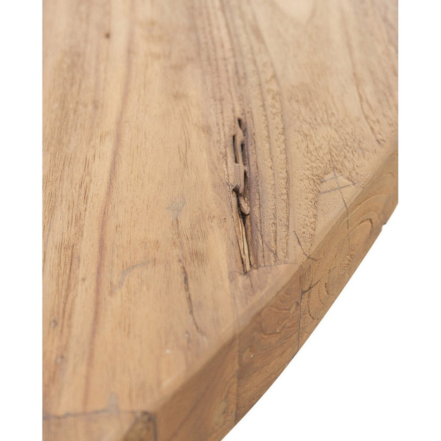 Koloniál stílusú, újrahasznosított teakfából készült, kör formájú étkezőasztal.