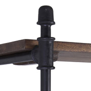 Industrial stílusú polcos állvány, fekete vas szerkezettel és öt darab mangófa polccal.