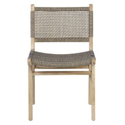Kortárs stílusú, natúr színű teakfából készült szék, kétszínű kötélfonatos ülőfelülettel és háttámlával