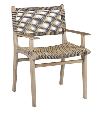 Kortárs, natúr színű teakfából készült szék, kötélfonatos ülőfelülettel és háttámlával