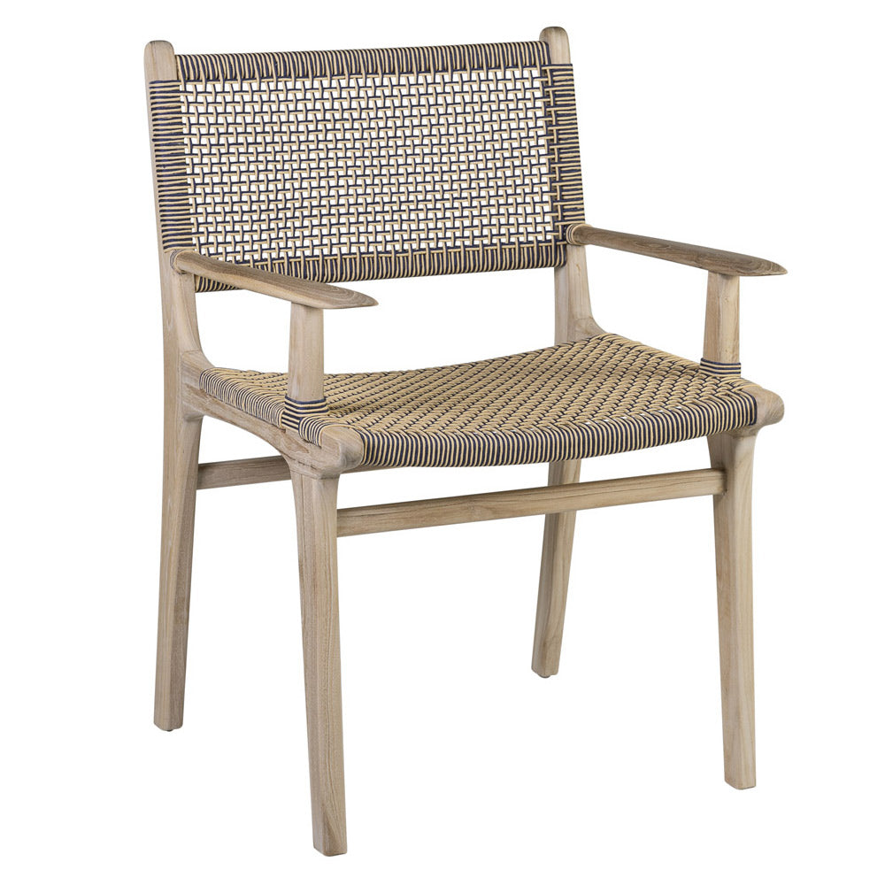 Kortárs, natúr színű teakfából készült szék, kötélfonatos ülőfelülettel és háttámlával