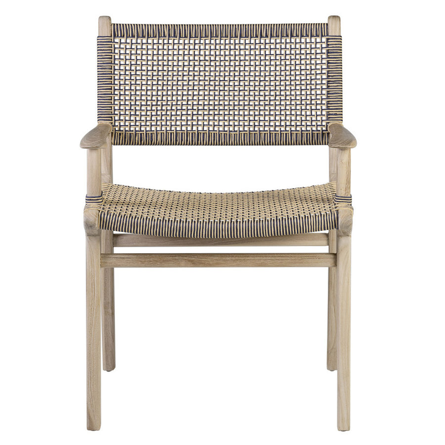 Kortárs, natúr színű teakfából készült szék, kötélfonatos ülőfelülettel és háttámlával