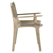Kortárs, natúr színű teakfából készült szék, kötélfonatos ülőfelülettel és háttámlával