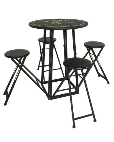 Retró, vintage stílusú, fekete színű, kerti asztal négy darab lehajtható székkel