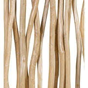 Törzsi ihletésű kortárs stílusú, natúr színű teakfa térelválasztó paraván.