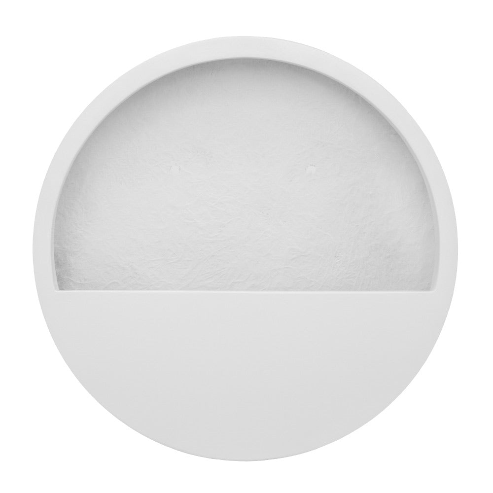 50 cm átmérőjű matt fehér fali kaspó fiberstone anyagból - frontális nézet.