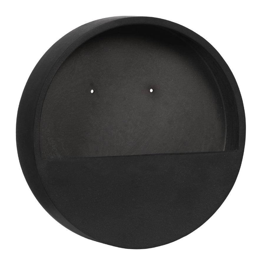 50 cm átmérőjű matt fekete fali kaspó fiberstone anyagból - oldalsó profil nézet.