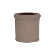 Heritage taupe színű, alacsony hengeres fiberstone kaspó Ø40 × 31,5 cm méretben, lekerekített felső peremmel és klasszikus szegélydíszítéssel.