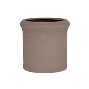 Heritage taupe színű hengeres fiberstone kaspó Ø50 × 50 cm méretben, klasszikus profilozott peremekkel, fehér háttér előtt.