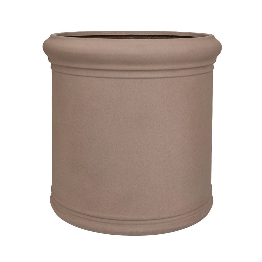 Heritage taupe színű hengeres fiberstone kaspó profilozott peremekkel, Ø90 × 90 cm