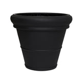 Heritage matt fekete, kúpos fiberstone kaspó 90 cm átmérővel és 79 cm magassággal, széles, lekerekített peremmel és klasszikus díszítőgyűrűkkel, fehér háttéren.