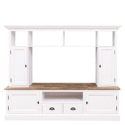 Kételemes, fenyőfa, tömörfa TV szekrény, fehér és Natúr színű.