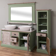 Fenyőfából készült, fürdőszobaszekrény. zöld és natúr színű.