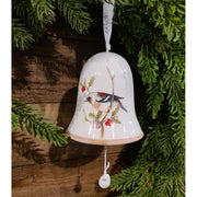 Énekesmadárral díszített karácsonyi kerámia harang.