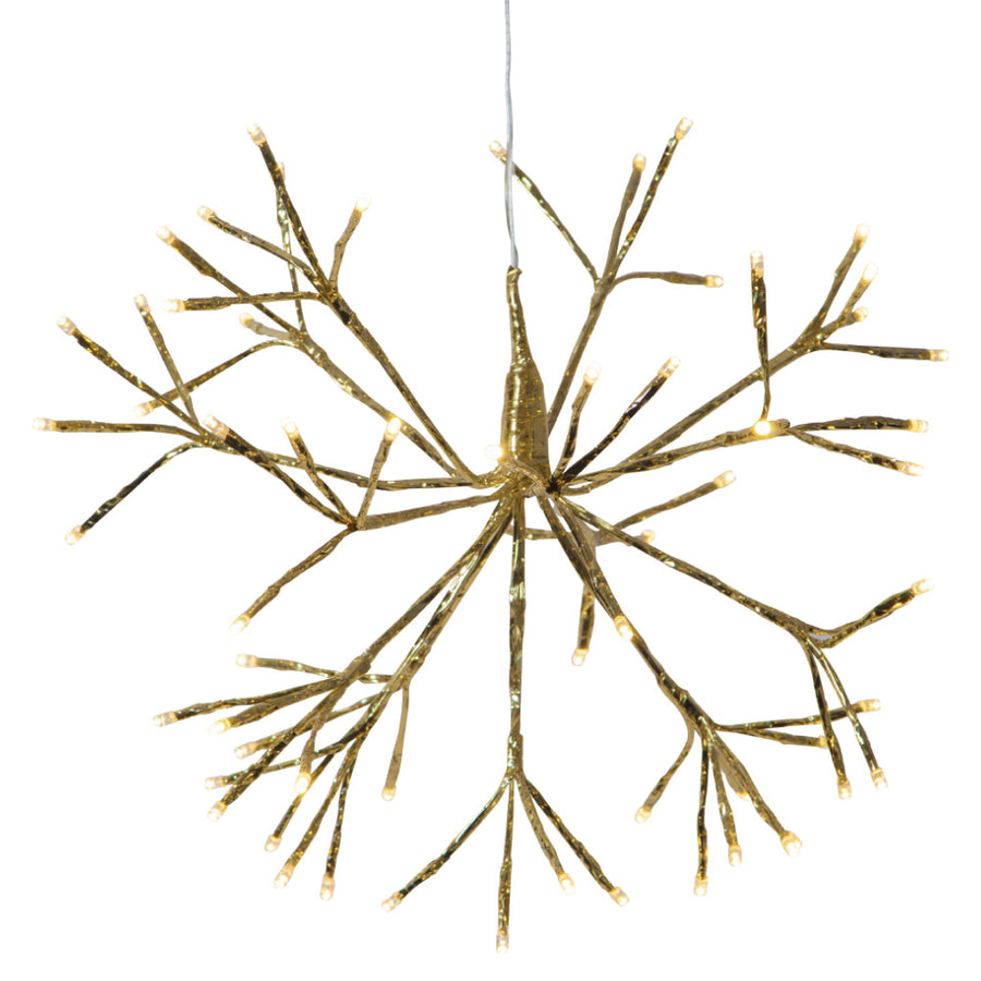 Aranyszínű, gömb formájú, függeszthető karácsonyi ág 64 db LED világítással