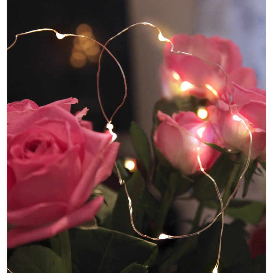 Meleg fehér fényű, 12 LED-es, 110 cm hosszú, rézhuzalos, elemmel működő fényfüzér