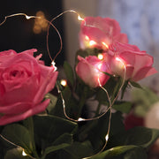 Meleg fehér fényű, 12 LED-es, 110 cm hosszú, rézhuzalos, elemmel működő fényfüzér