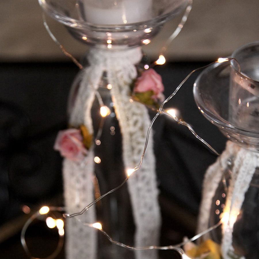 Meleg fehér fényű, 12 LED-es, 110 cm hosszú, rézhuzalos, elemmel működő fényfüzér