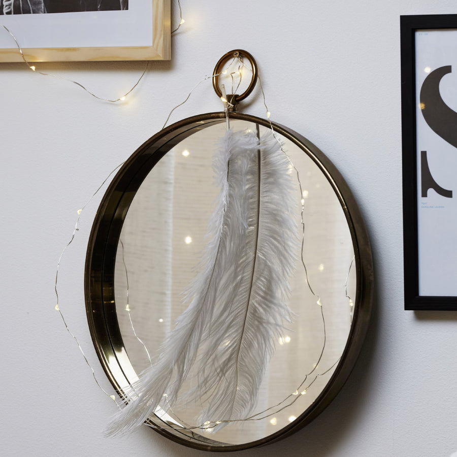 Meleg fehér fényű, 12 LED-es, 110 cm hosszú, rézhuzalos, elemmel működő fényfüzér