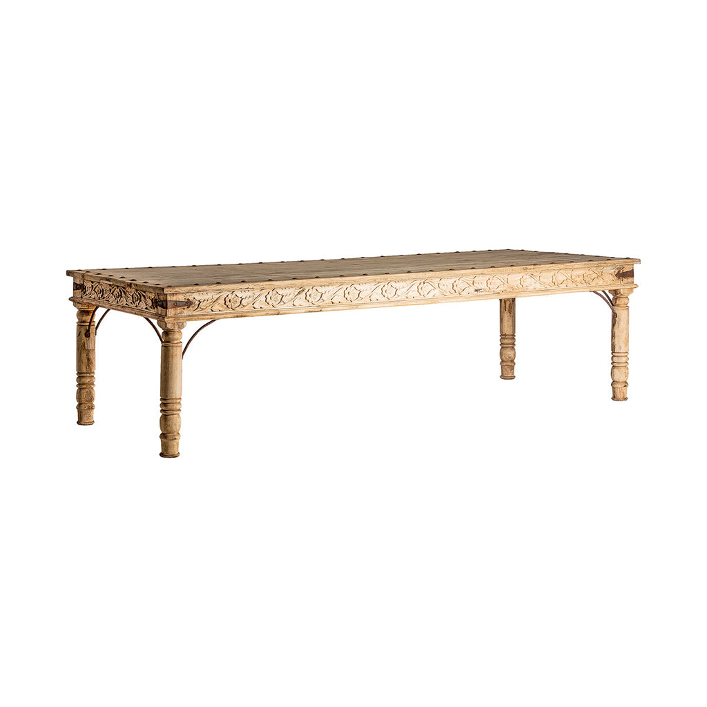 Koloniál stílusú, mangófából készült, antikolt felületű, rusztikus hatású tömörfa asztal