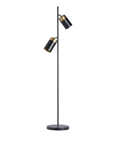Kortárs stílusú, fekete és aranyszínű, 154 cm magas, fém állólámpa két foglalattal