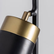 Kortárs stílusú, fekete és aranyszínű, 154 cm magas, fém állólámpa két foglalattal