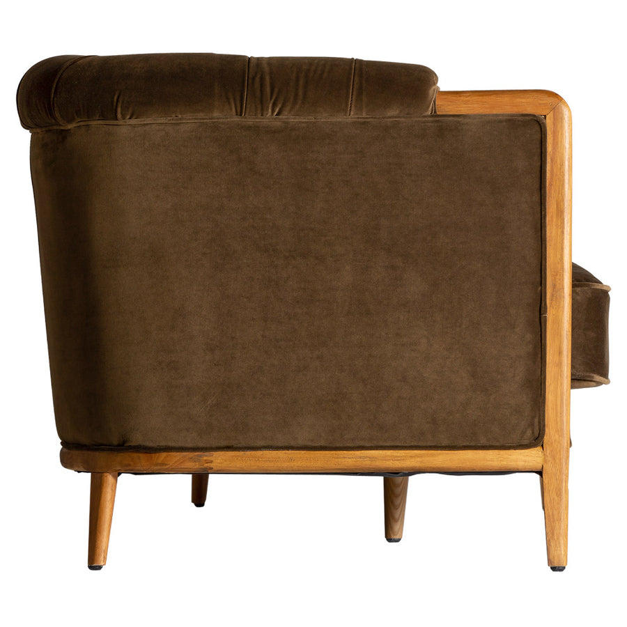 Koloniál stílusú, olívazöld színű, műszálas szövettel kárpitozott kanapé