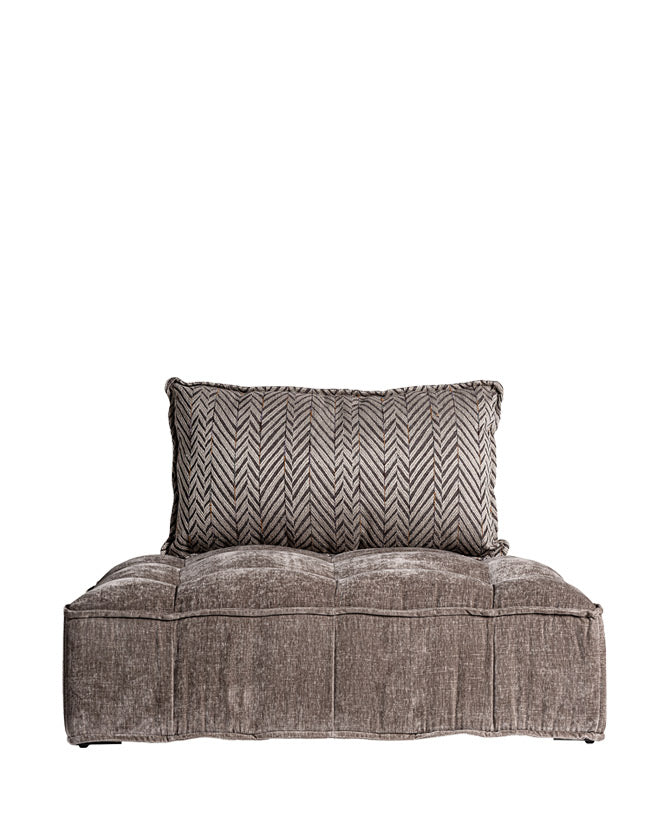 Kortárs stílus, taupe színű vászon kárpitozású moduláris dizájn kanapé.