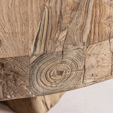 Újrahasznosított teakfa asztallap részlet – erezet és évgyűrű mintázat