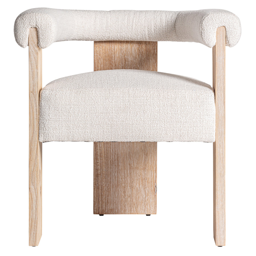 Kortárs stílusú, natúr színű, tölgyfa karosszék buklé hatású szövettel.