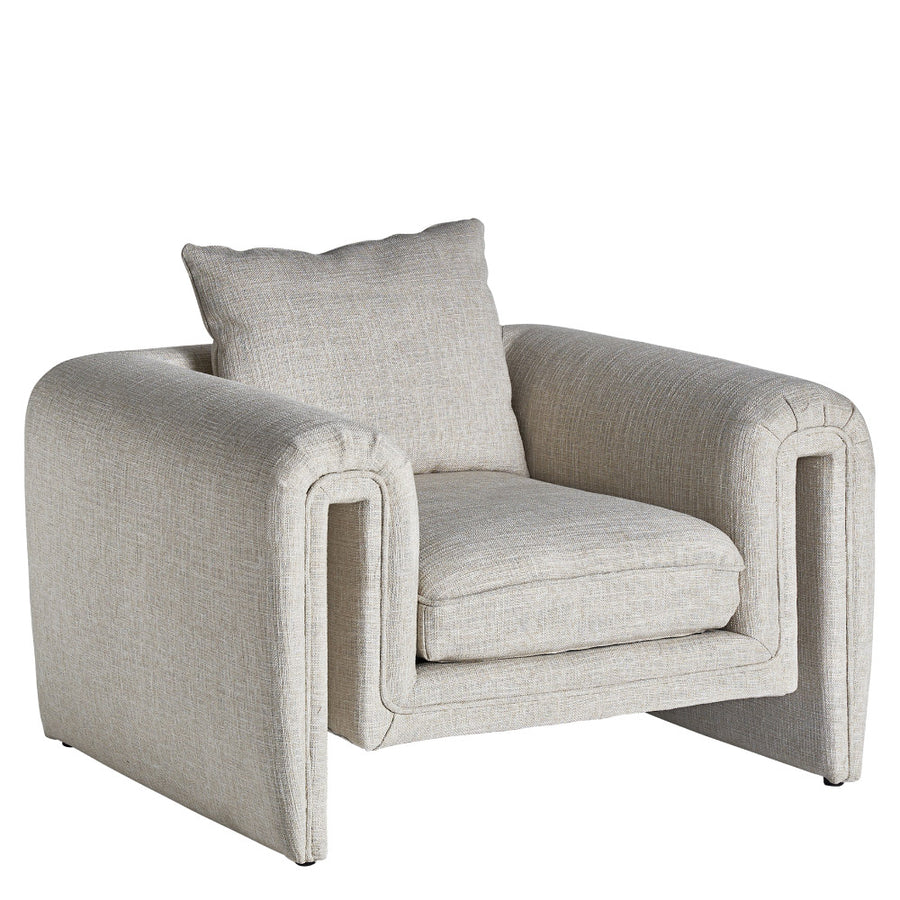 Kortárs stílusú, világosszürke színű poliészter szövettel kárpitozott dizájn fotel