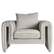 Kortárs stílusú, világosszürke színű poliészter szövettel kárpitozott dizájn fotel