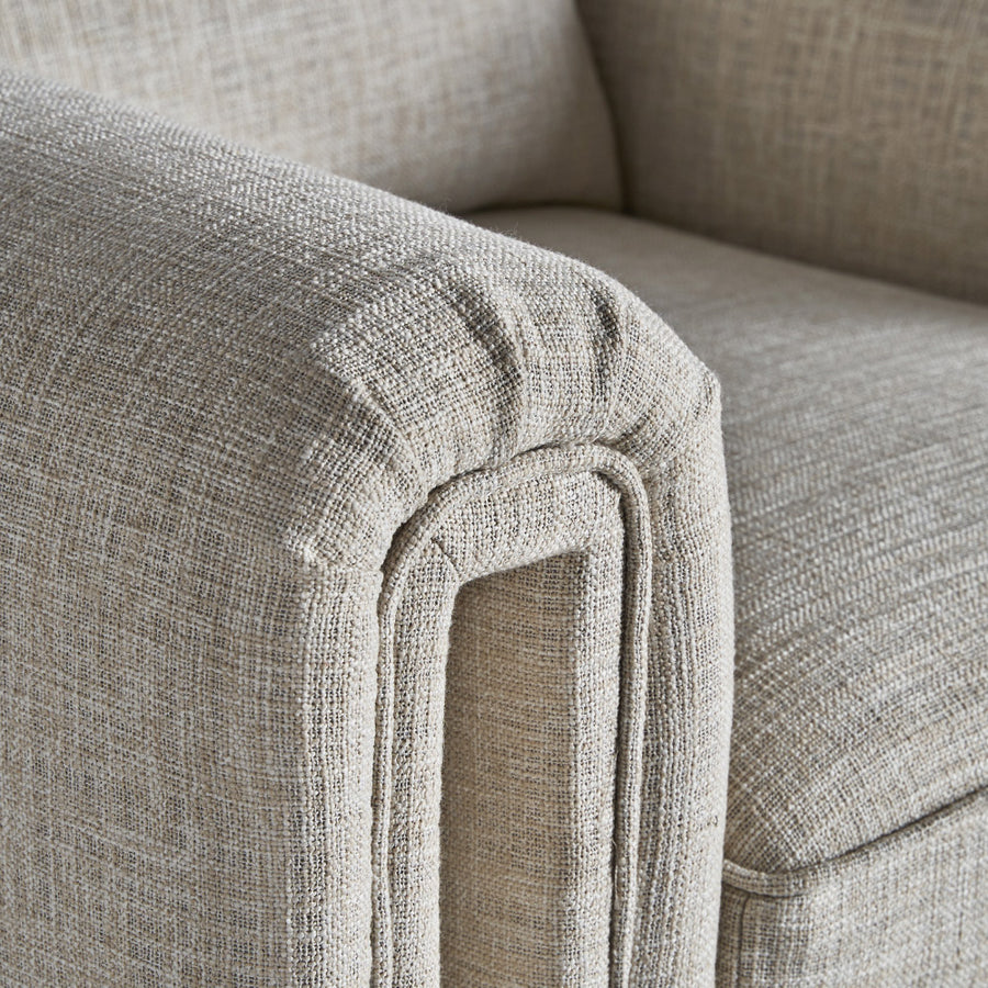 Kortárs stílusú, világosszürke színű poliészter szövettel kárpitozott dizájn fotel