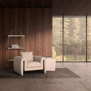 Kortárs stílusú, világosszürke színű poliészter szövettel kárpitozott dizájn fotel