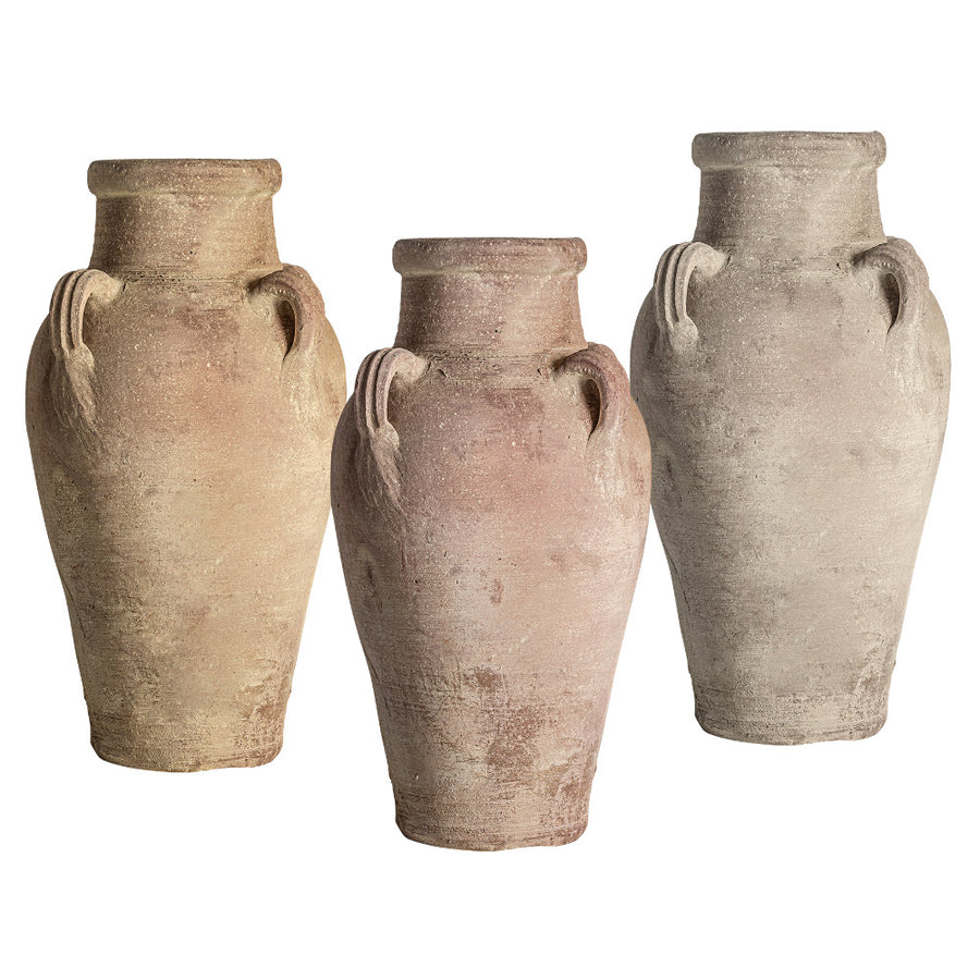 Óriás méretű, antikolt felületű, mediterrán stílusú, terrakotta padlóváza