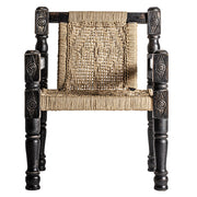 Kortárs stílusú, újrahasznosított fenyőfából készült, antikolt fekete színű karosszék