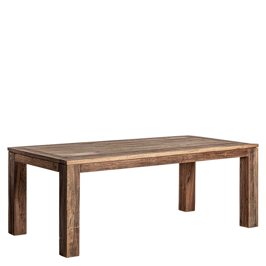 Kortárs stílusú, újrahasznosított fenyőfából készült, natúr színű étkezőasztal 