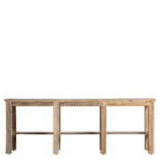 Kortárs stílusú, natúr színű, újrahasznosított fenyőfából készült, nagy méretű konzolasztal