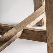 Kortárs stílusú, natúr színű, újrahasznosított fenyőfából készült, nagy méretű konzolasztal