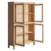 Kortárs stílusú, natúr színű, újrahasznosított fenyőfából készült vitrines szekrény