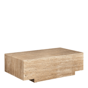 Kotárs stílusú, bézs színű márványból készült dohányzóasztal.